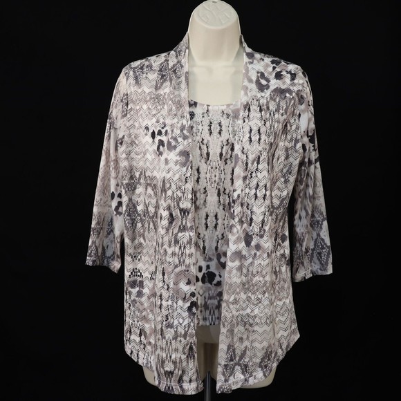 JM Collection Womens Mock Twin Set Jacket Tank Petite M Medium PM Lace Tan Black - Picture 1 of 11